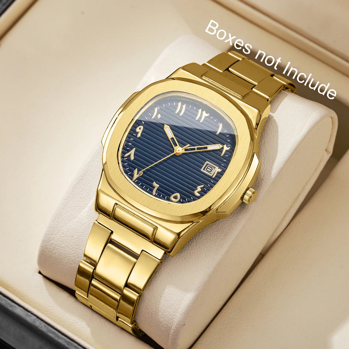 **Luxuriöse Herren-Businessuhr – Elegante Quarzuhr mit quadratischem Zifferblatt, Edelstahlarmband und Datumsanzeige (ohne Geschenkbox)**