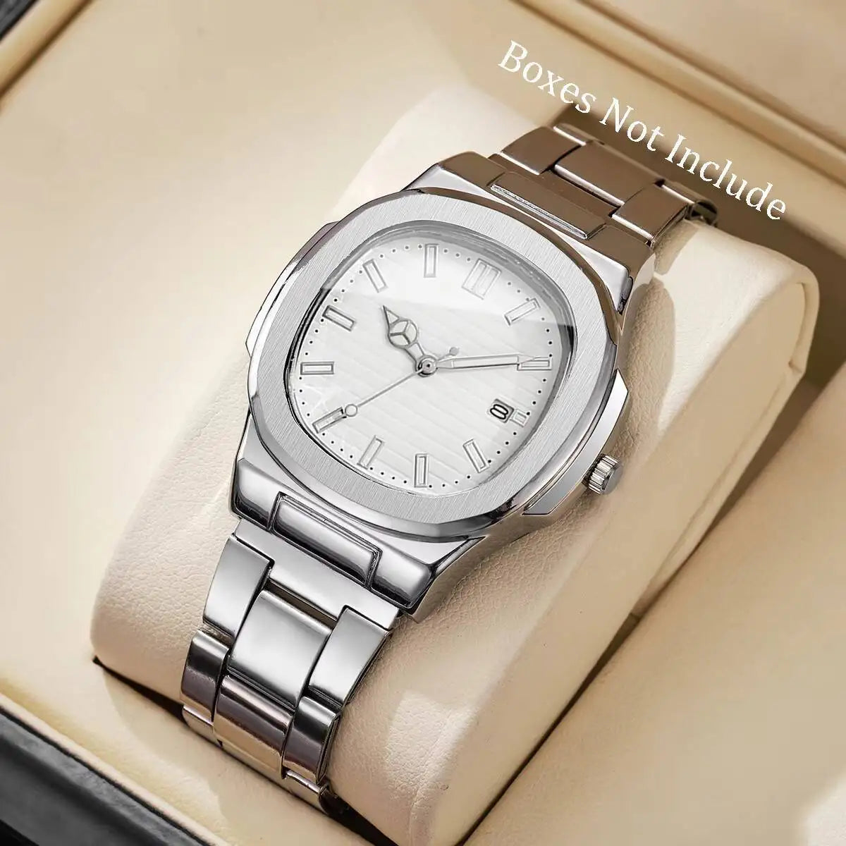 **Luxuriöse Herren-Businessuhr – Elegante Quarzuhr mit quadratischem Zifferblatt, Edelstahlarmband und Datumsanzeige (ohne Geschenkbox)**