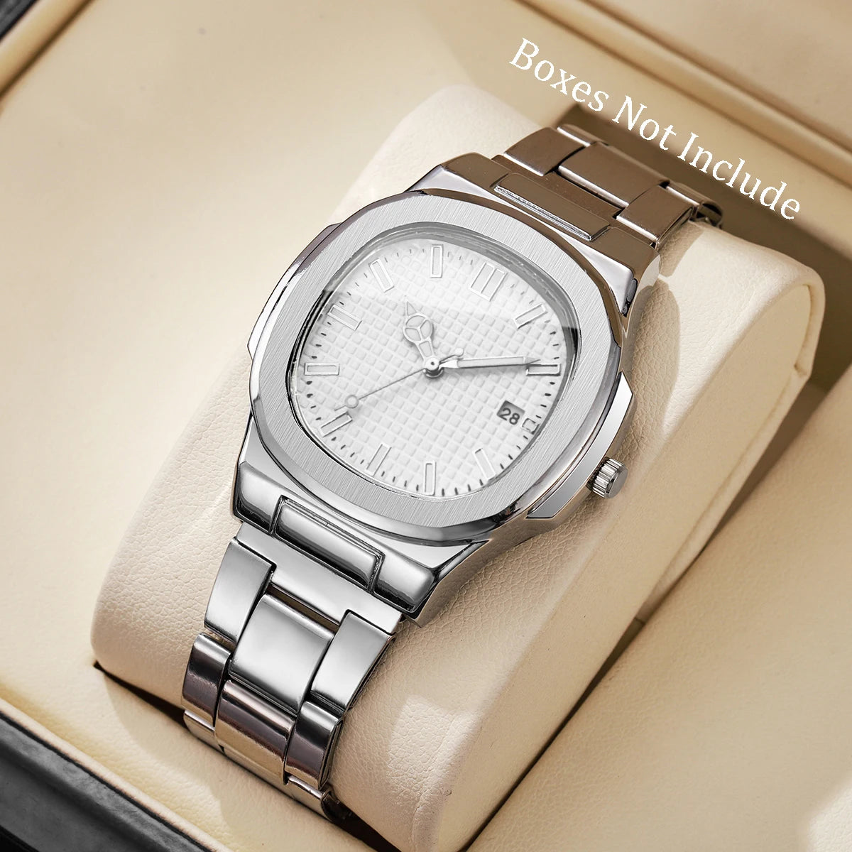 **Luxuriöse Herren-Businessuhr – Elegante Quarzuhr mit quadratischem Zifferblatt, Edelstahlarmband und Datumsanzeige (ohne Geschenkbox)**