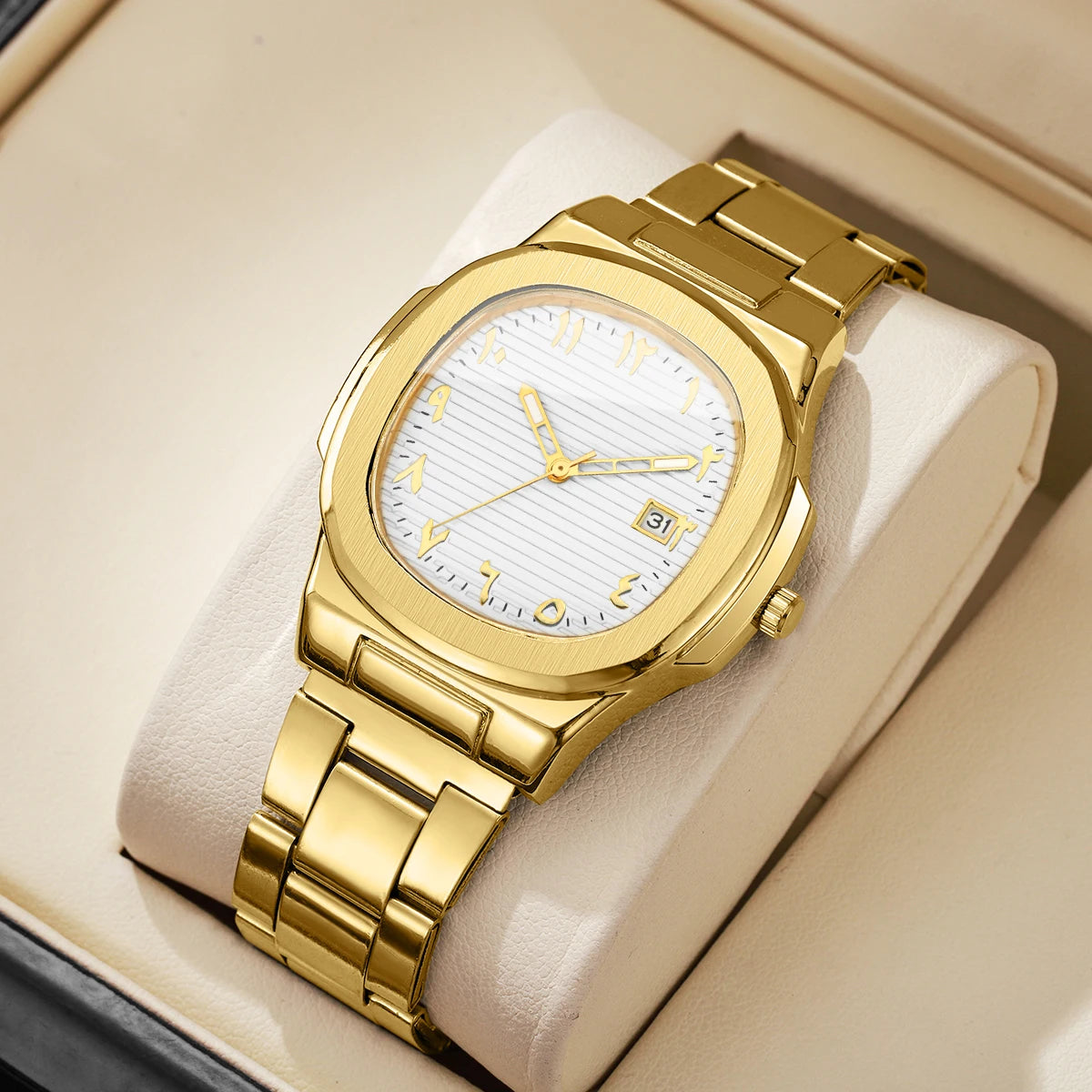 **Luxuriöse Herren-Businessuhr – Elegante Quarzuhr mit quadratischem Zifferblatt, Edelstahlarmband und Datumsanzeige (ohne Geschenkbox)**