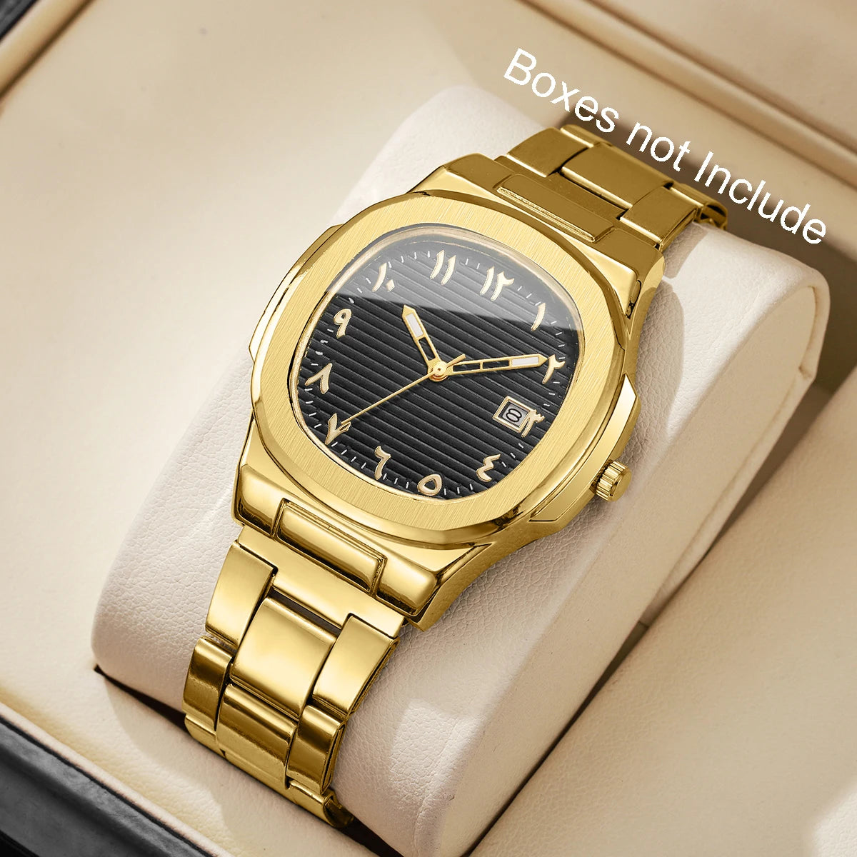 **Luxuriöse Herren-Businessuhr – Elegante Quarzuhr mit quadratischem Zifferblatt, Edelstahlarmband und Datumsanzeige (ohne Geschenkbox)**