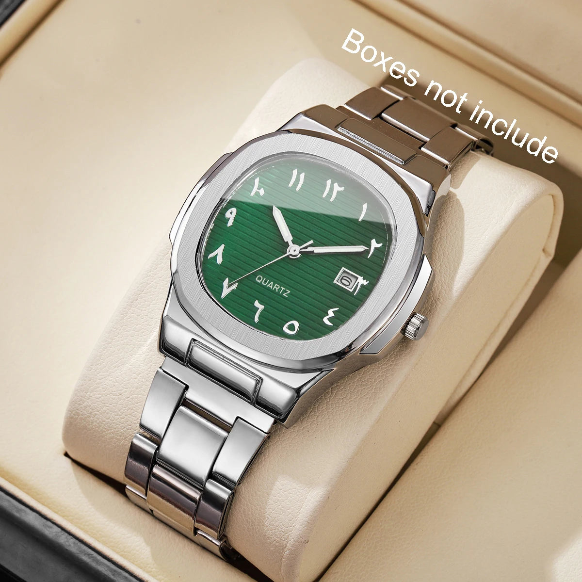 **Luxuriöse Herren-Businessuhr – Elegante Quarzuhr mit quadratischem Zifferblatt, Edelstahlarmband und Datumsanzeige (ohne Geschenkbox)**