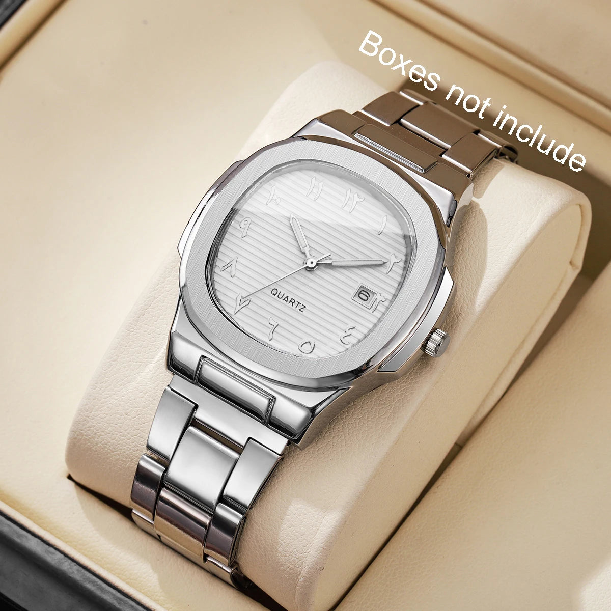 **Luxuriöse Herren-Businessuhr – Elegante Quarzuhr mit quadratischem Zifferblatt, Edelstahlarmband und Datumsanzeige (ohne Geschenkbox)**