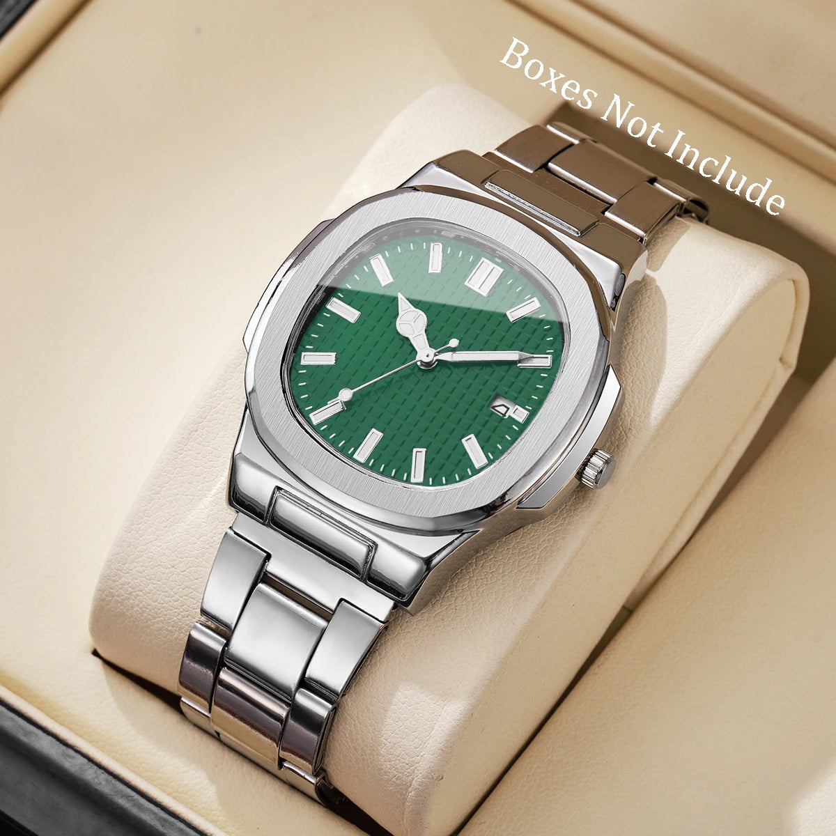 **Luxuriöse Herren-Businessuhr – Elegante Quarzuhr mit quadratischem Zifferblatt, Edelstahlarmband und Datumsanzeige (ohne Geschenkbox)**