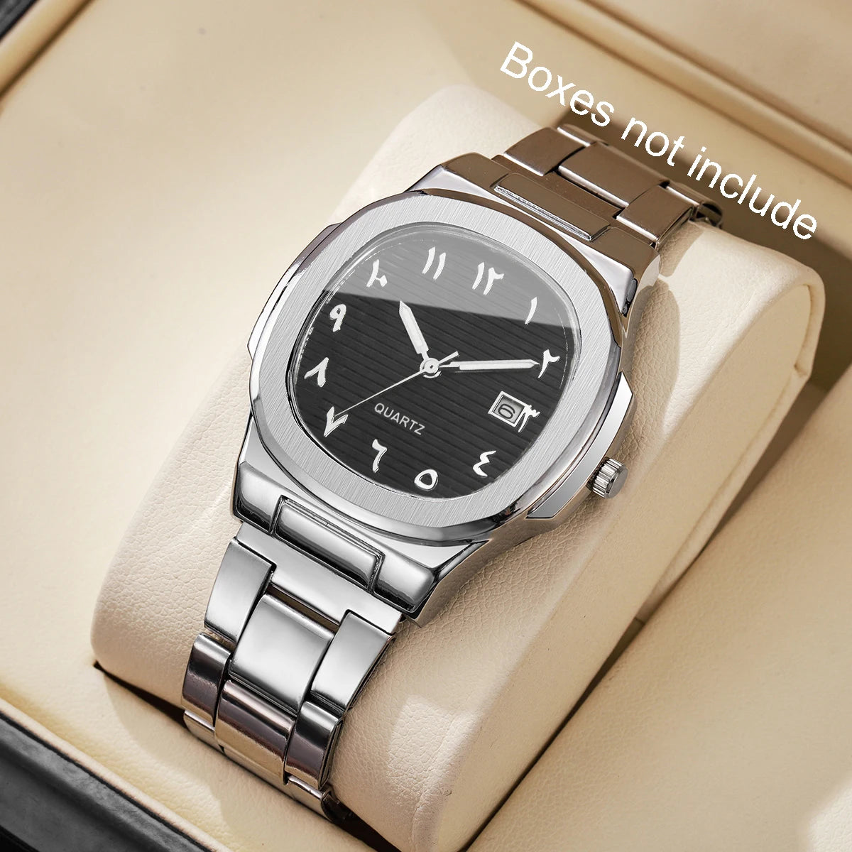 **Luxuriöse Herren-Businessuhr – Elegante Quarzuhr mit quadratischem Zifferblatt, Edelstahlarmband und Datumsanzeige (ohne Geschenkbox)**