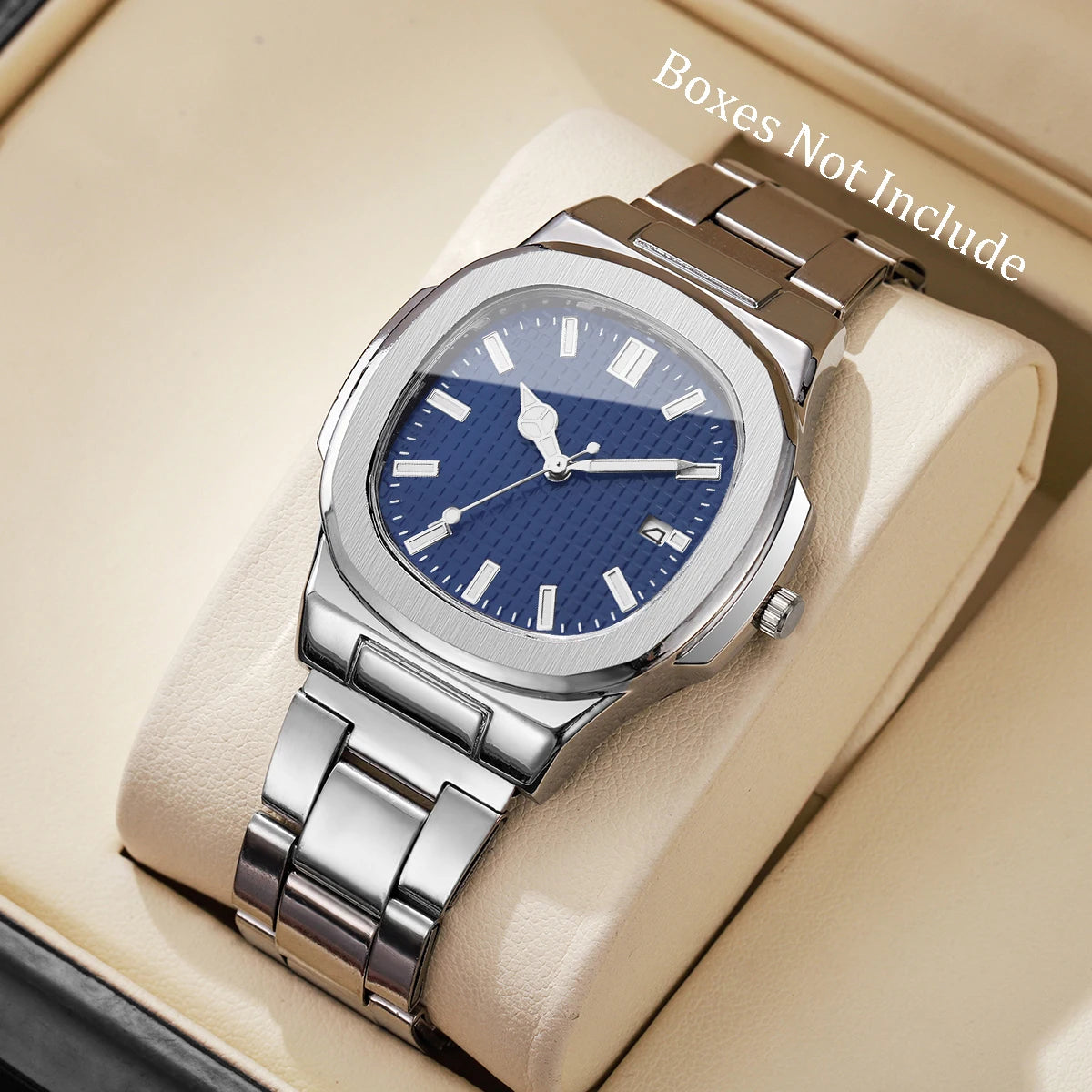 **Luxuriöse Herren-Businessuhr – Elegante Quarzuhr mit quadratischem Zifferblatt, Edelstahlarmband und Datumsanzeige (ohne Geschenkbox)**