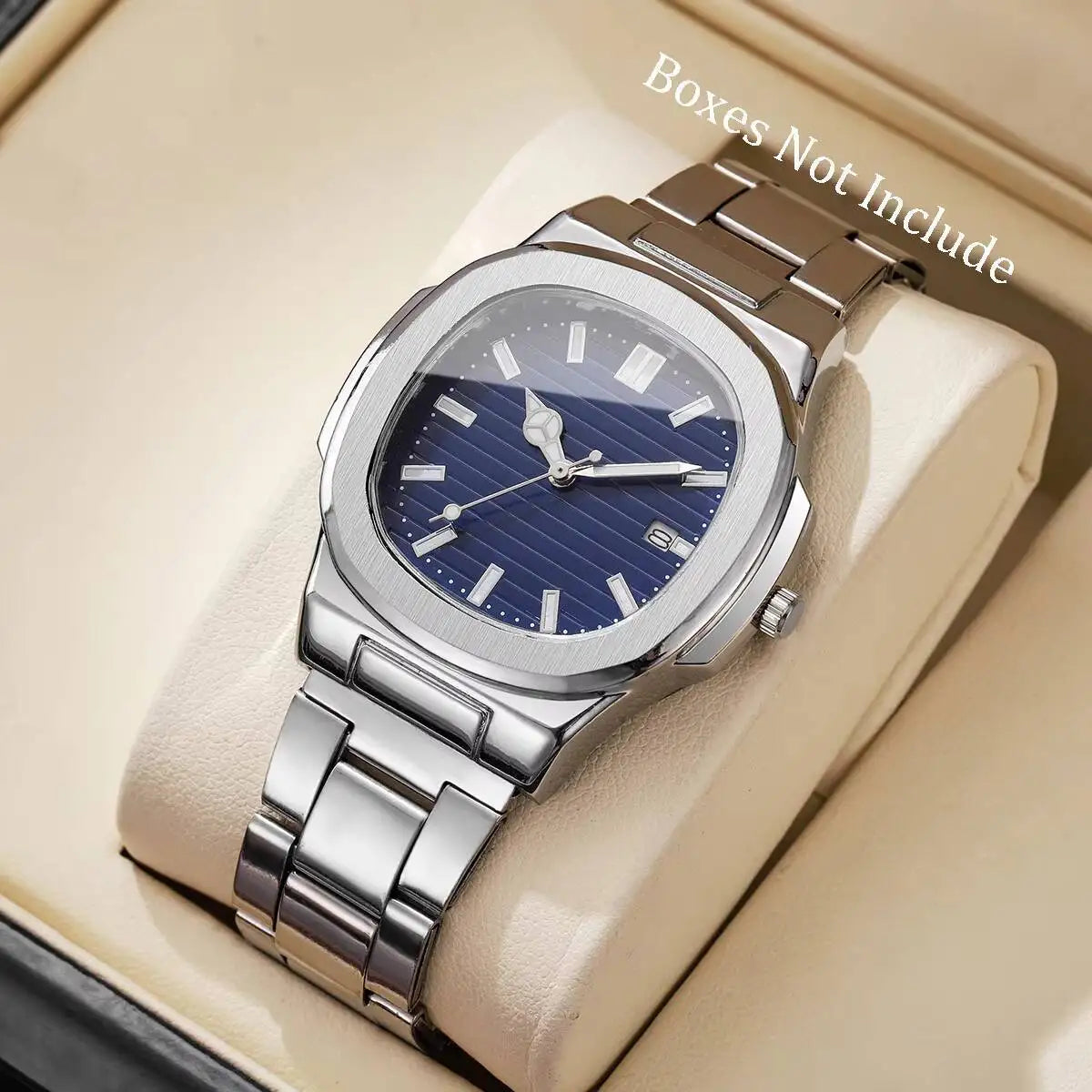 **Luxuriöse Herren-Businessuhr – Elegante Quarzuhr mit quadratischem Zifferblatt, Edelstahlarmband und Datumsanzeige (ohne Geschenkbox)**
