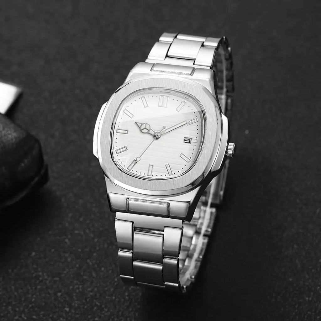 **Luxuriöse Herren-Businessuhr – Elegante Quarzuhr mit quadratischem Zifferblatt, Edelstahlarmband und Datumsanzeige (ohne Geschenkbox)**