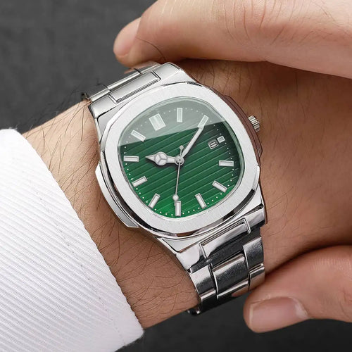 **Luxuriöse Herren-Businessuhr – Elegante Quarzuhr mit quadratischem Zifferblatt, Edelstahlarmband und Datumsanzeige (ohne Geschenkbox)**
